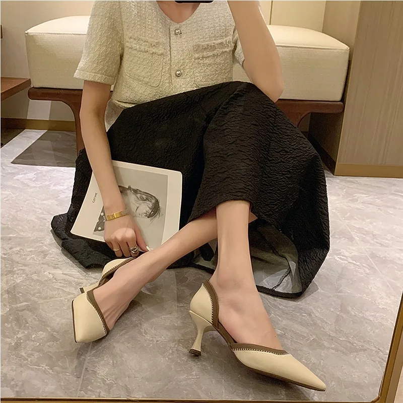 French Pointy Color New Matching High Heels for Women Slim Heel Single Niche Design Sense of Temperament Female Ladies Shoes 5dde
