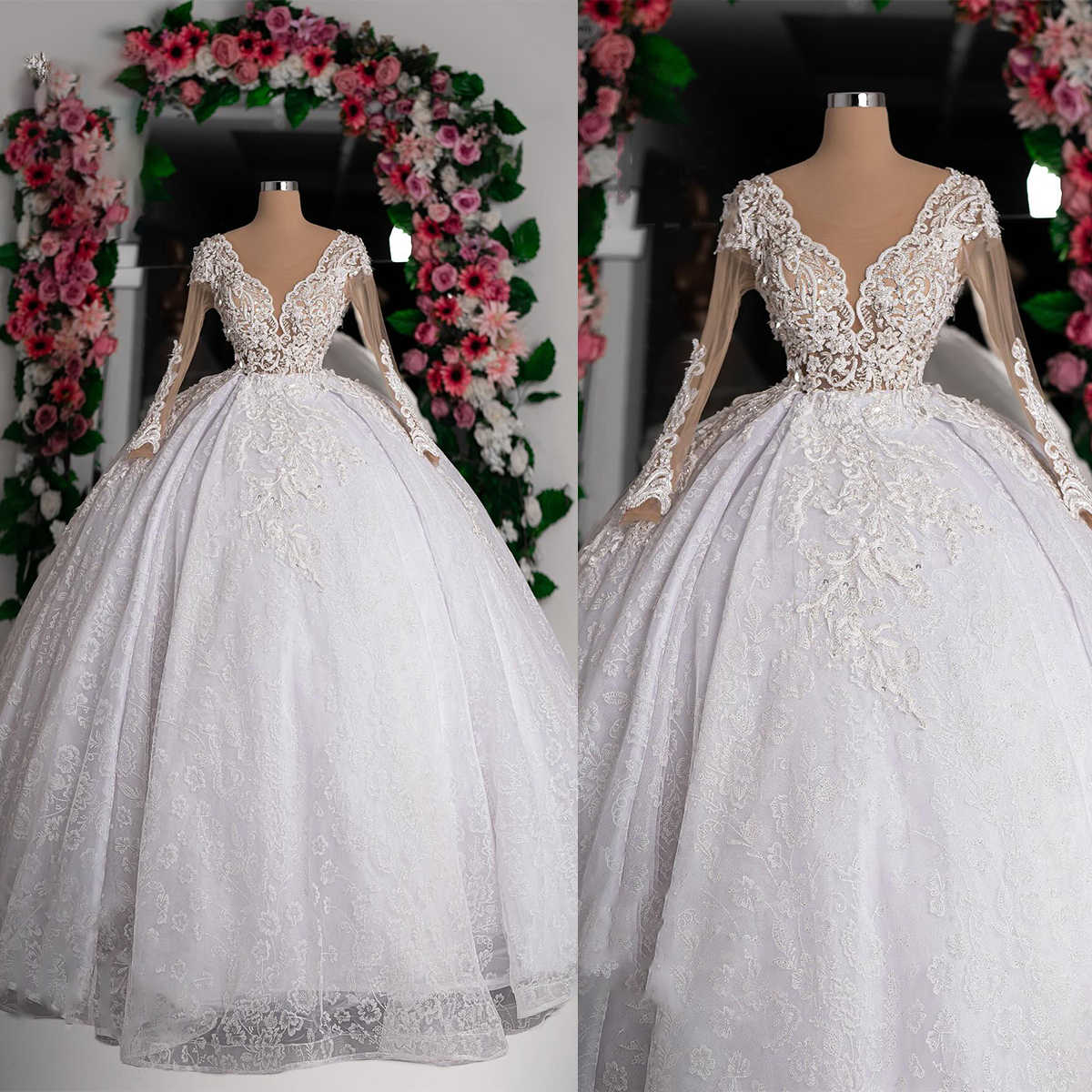 Classic A Line Wedding Dress For Women O Neck Long Sleeves Bridal Gown Lace Appliques Sweep Train Dresses Custom Made