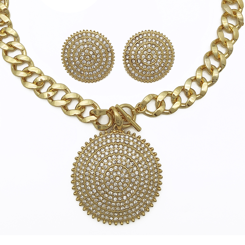 Italian Rhinestone Round Necklace And Earring Set For Women Wedding Party Gifts Jewellery Accessories For Women