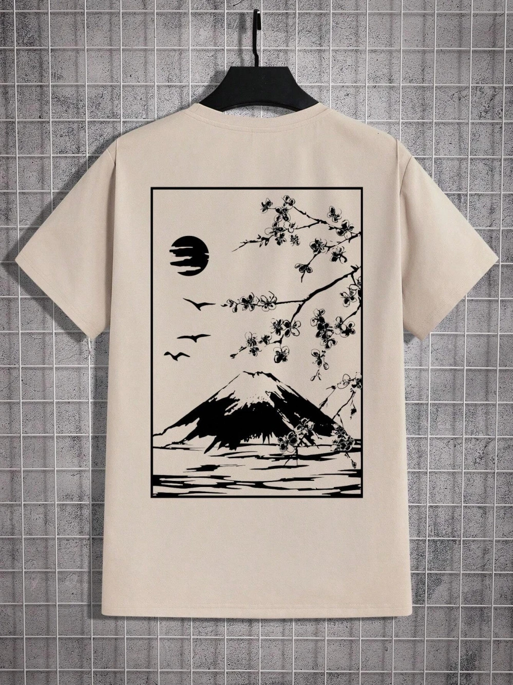 Tokyo Sakura Mount Fuji Business Card T Shirt Men Fashion Tee Clothing Cotton Summer Casual Tops Hip Hop Loose TShirt 240513