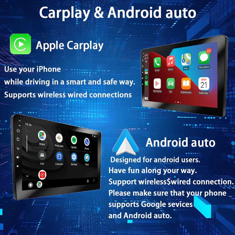1 Din Car Radio CarPlay Android Auto Autoradio Universal 9" WIFI GPS Bluetooth Audio Multimedia Video Player