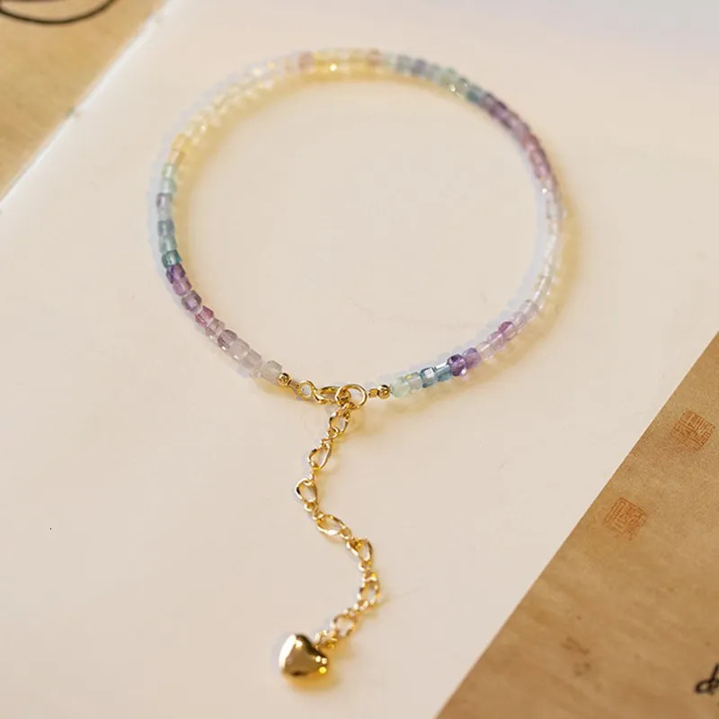 Very Thin 2mm Multcolor Natural Fluorite Rough Stone Beaded Bracelets for Women 14k Gold Filled Fine Jewelry Summer Gift YBR661 240522