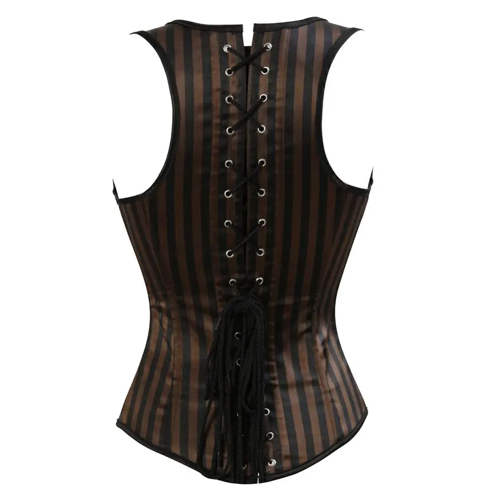 Leather Underbust Corset Striped Corsets Cowboy Waistcoat Cosplay Gothic Punk Bustier Pirate Burlesque Vintage Korsett Costume