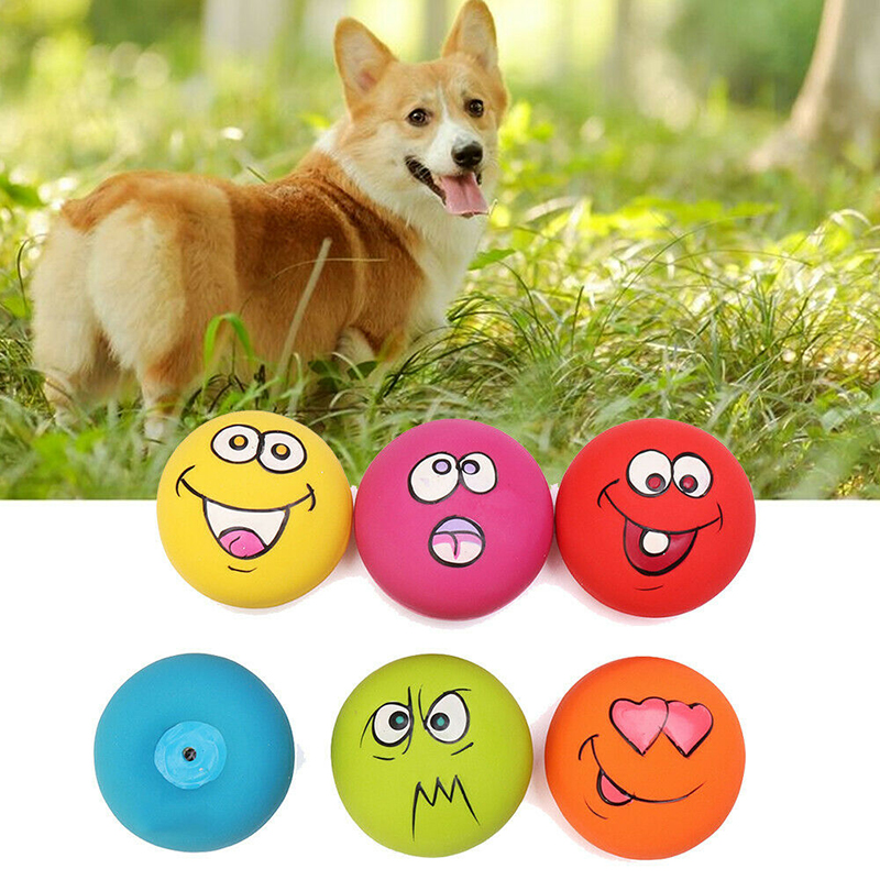 Rubber Dog Puppy Pet Play Squeaky Ball Chewing Toys With Face Fetch Bright Balls Dog Accessories Sounding Toy игрушки для собак