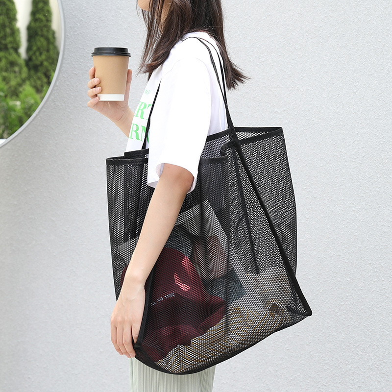 Women New Ins Wind Transparent Mesh Single Shoulder Bag Fashionable Lightweight All-match Shopping Bag Beach Net Bag