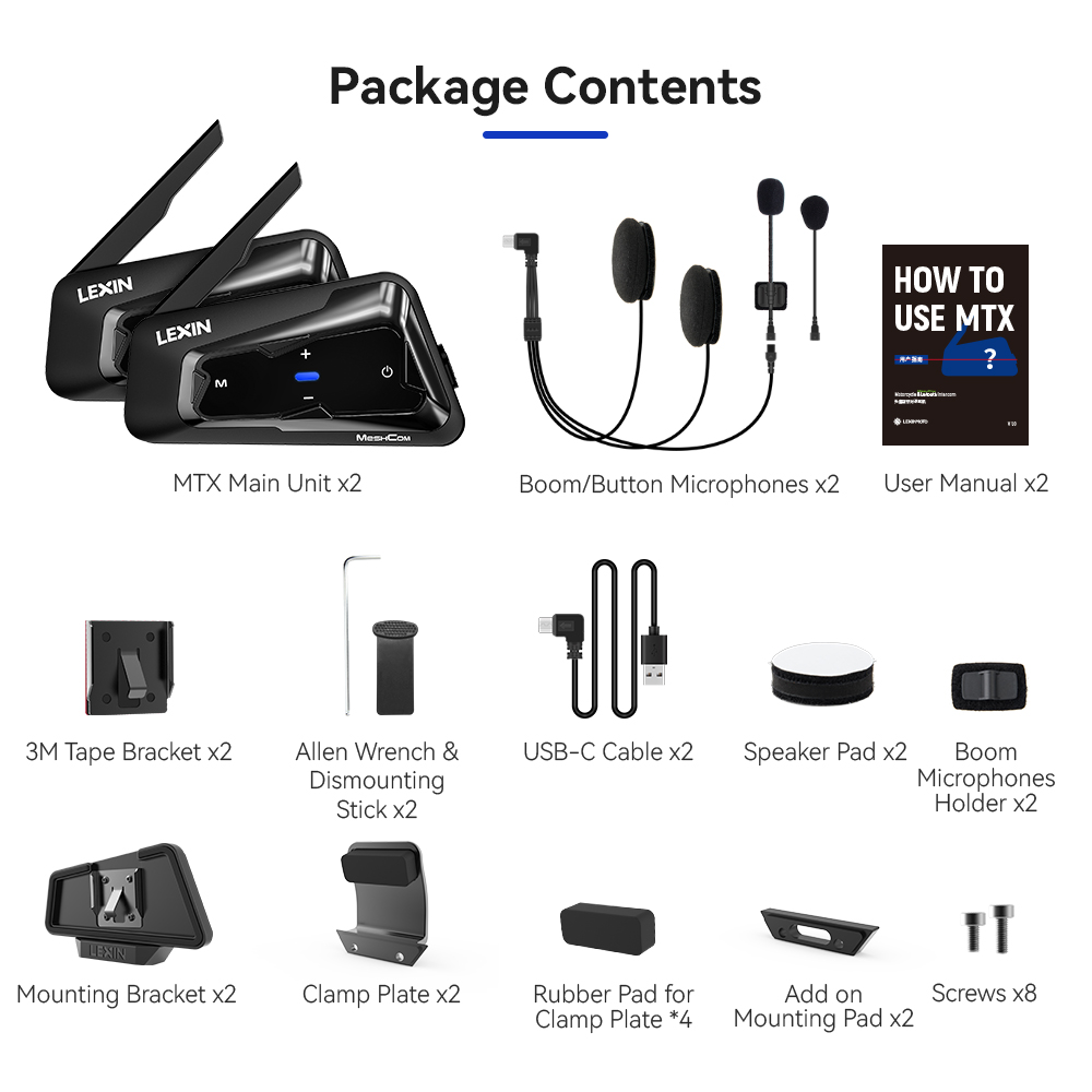 New 2023 Lexin MTX MESH & Bluetooth Intercom For Motorcycle Helmet Headset,Mesh intercom up to 24 people within 2 km range