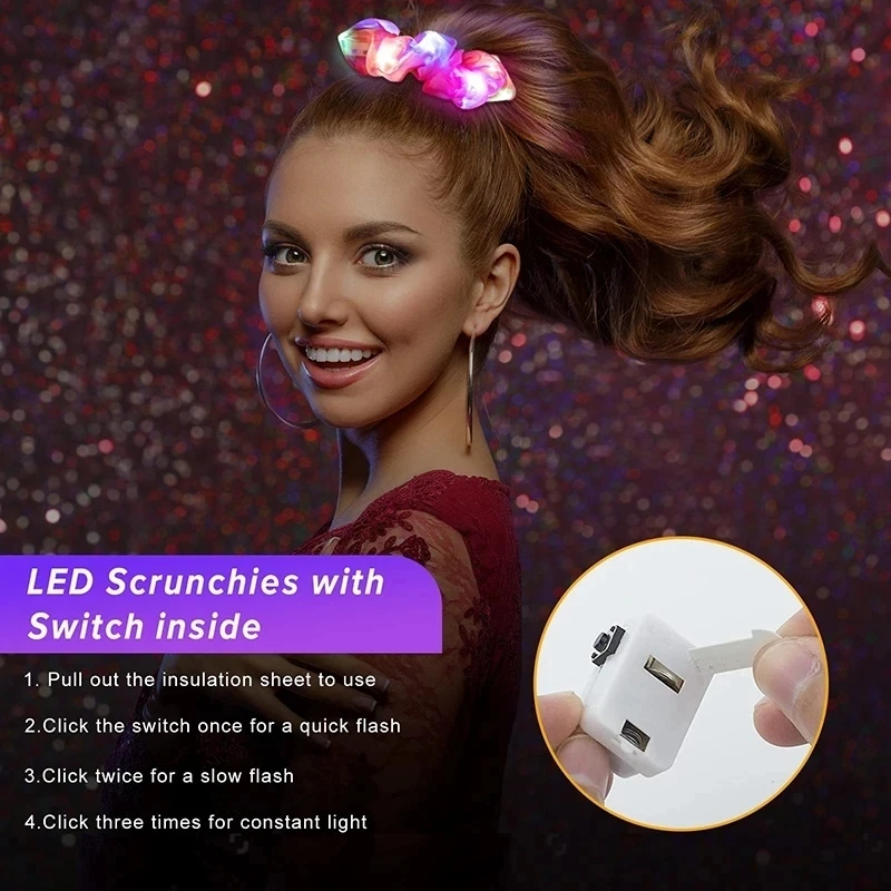 20 Luminous Pcs/Lot LED Scrunchies Hairband Ponytail Holder Headwear Elastic Satin Hair Bands Girl Hair Accessories for Party smile