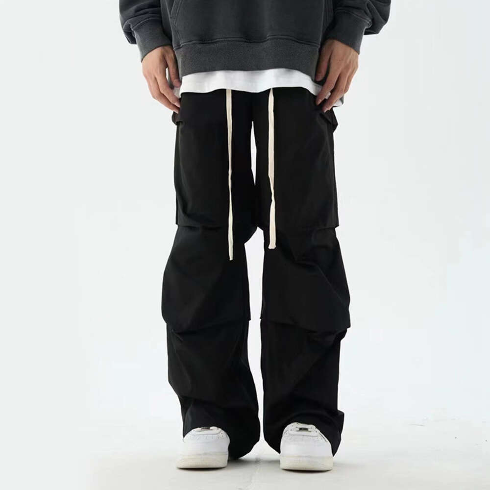 HOUZHOU Baggy Pants Men Hip Hop Black Cargo Trousers Male Designer Parachute Khaki Loose Streetwear Pleated Cotton Casual M522 80