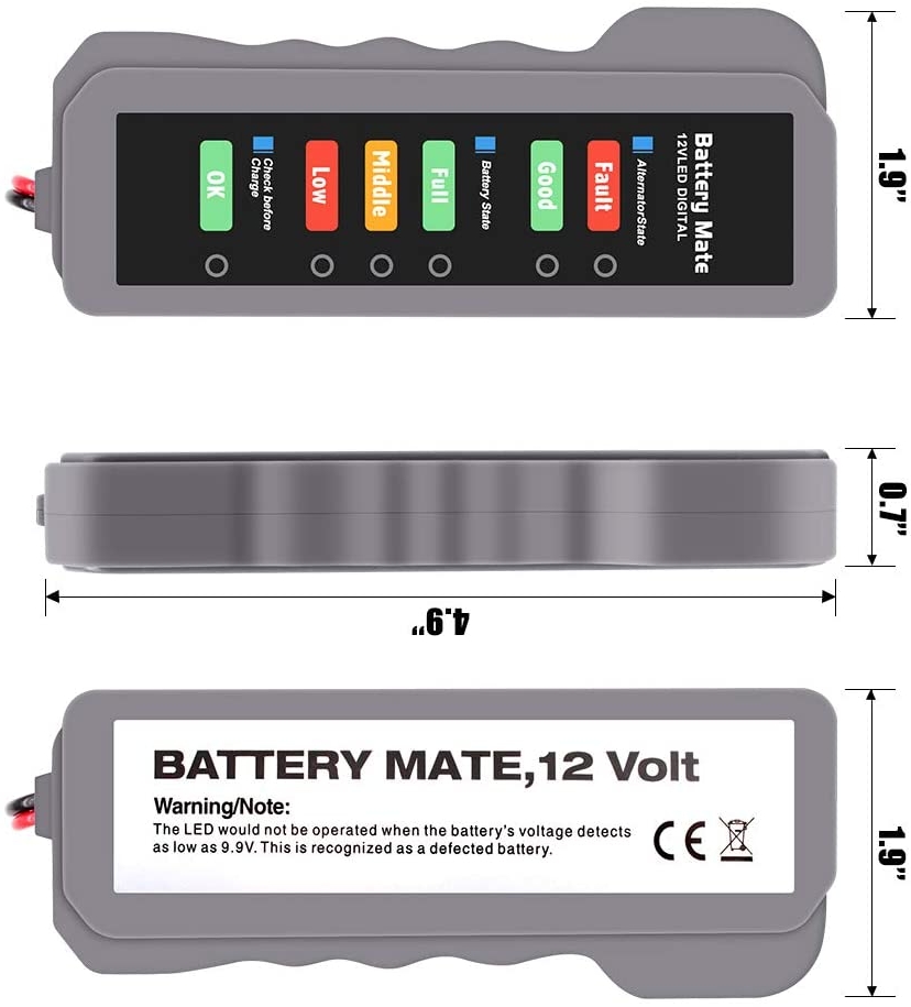 ANCEL BM310 12V Car Battery Tester Analyzer Motorcycle Tester Fault Detector with LED Lights Display Alternator Tester