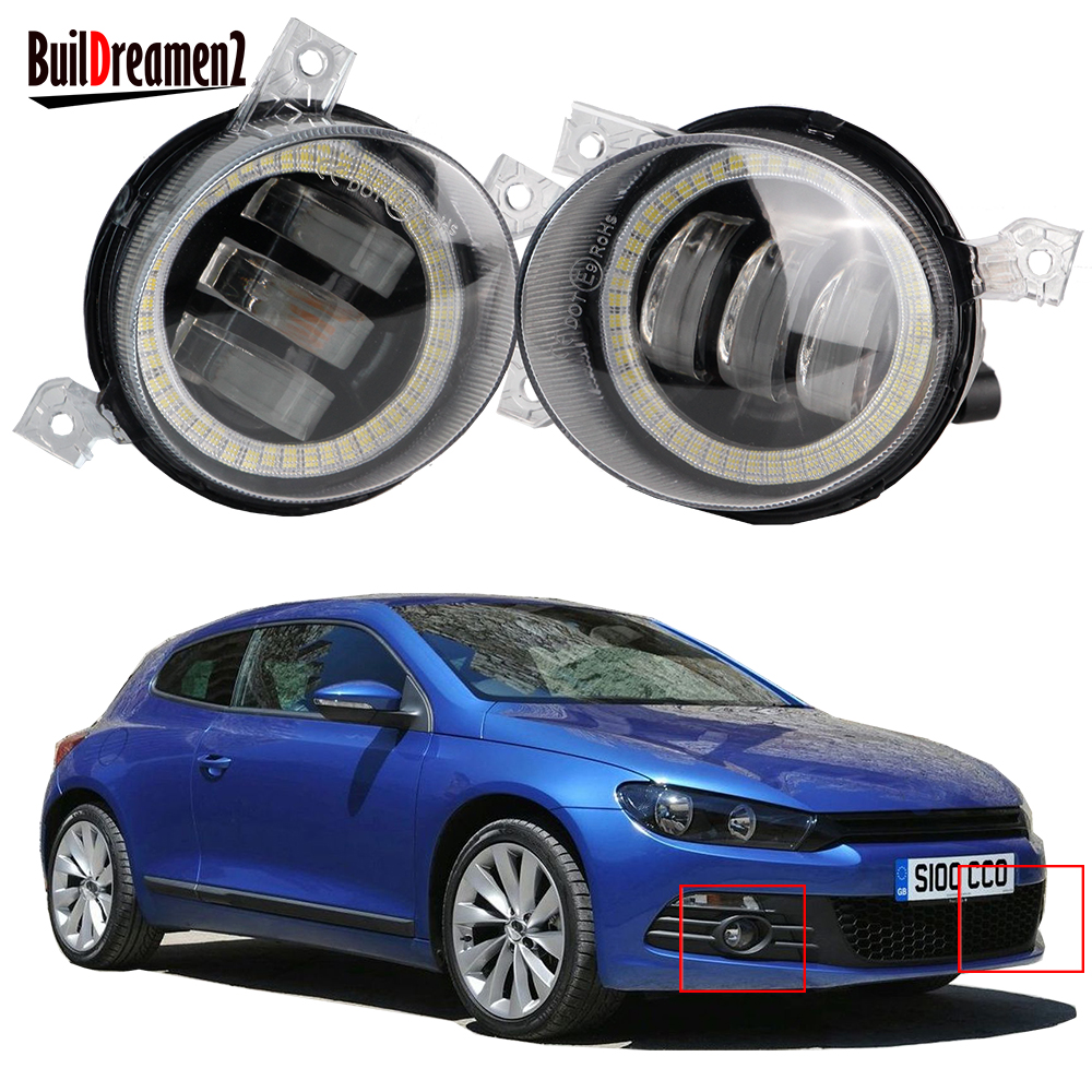 2 X Angel Eye LED Fog Light DRL For Volkswagen VW Scirocco 3/III 2008-2014 Canbus Car Front Fog Daytime Running Lamp Assembly