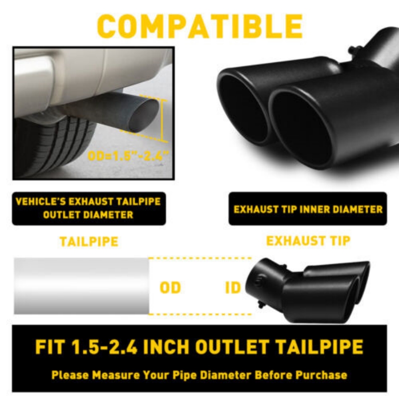 Car Rear Dual Exhaust Pipe Tail Muffler Tip Black Tail Pipe 1.5"-2.4" inch