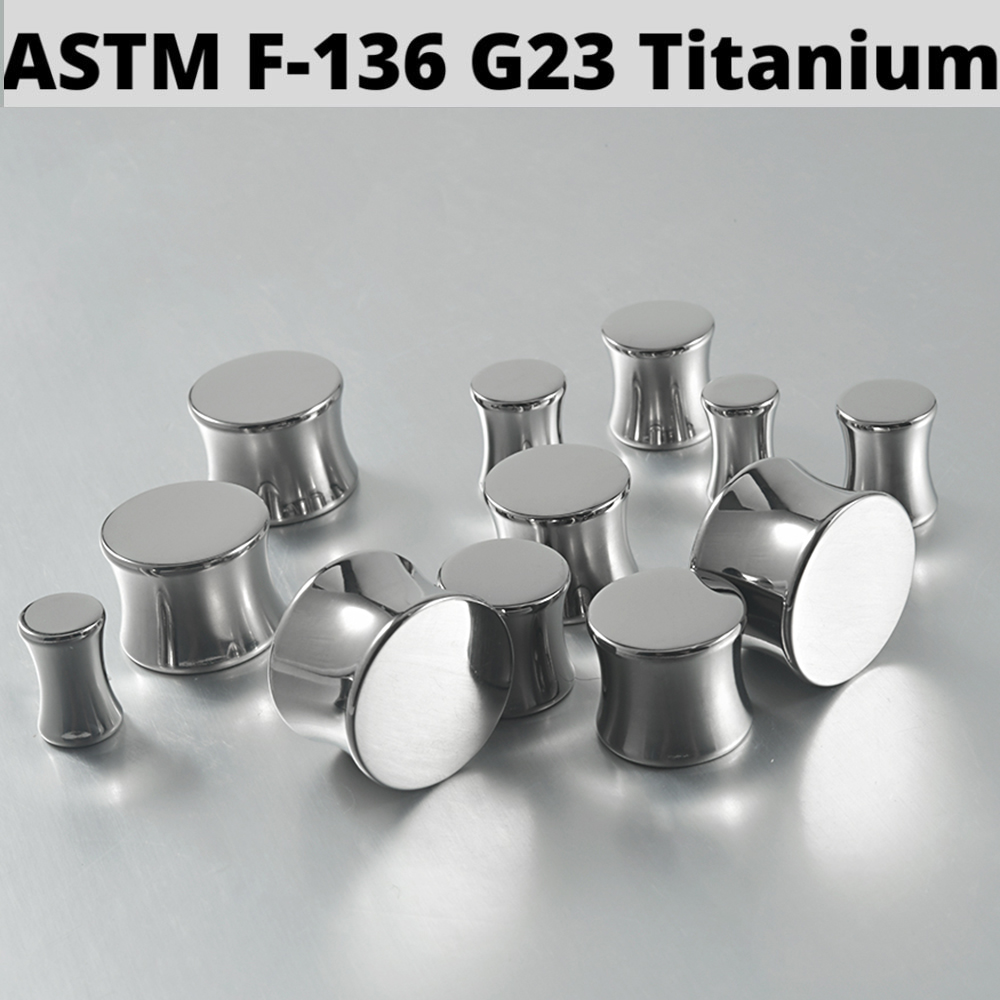 PAIR Solid G23 Titanium Silver Color Double Flare Ear Plugs Screw/No Thread Stretching Earring Gauges Expander Piercing Jewelry