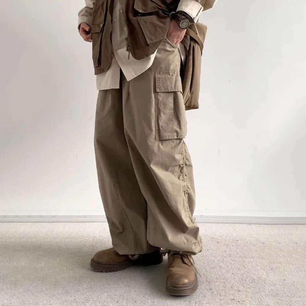 HOUZHOU Japanese Wide Leg Pants Men Vintage Oversize Cargo Trousers Male Loose Casual Streetwear Hip Hop Pocket Autumn M522 35