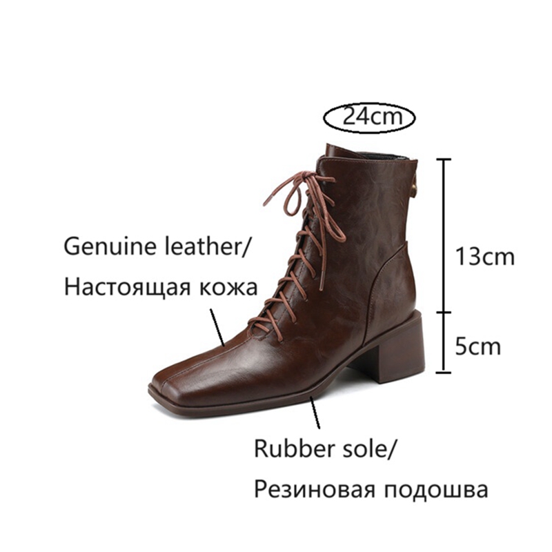 Autumn NEW Square Toe Chunky Split Leather Shoes for Women High Heel Ankle Lace-up Designer Boots eaa4