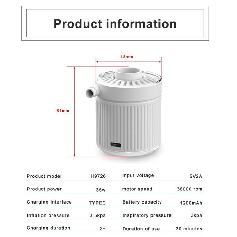 White Air Pump USB Rechargeable Air Pump Inflate Deflate With Nozzles For Air Mattress, Pool Toys, Floats, Air Bed