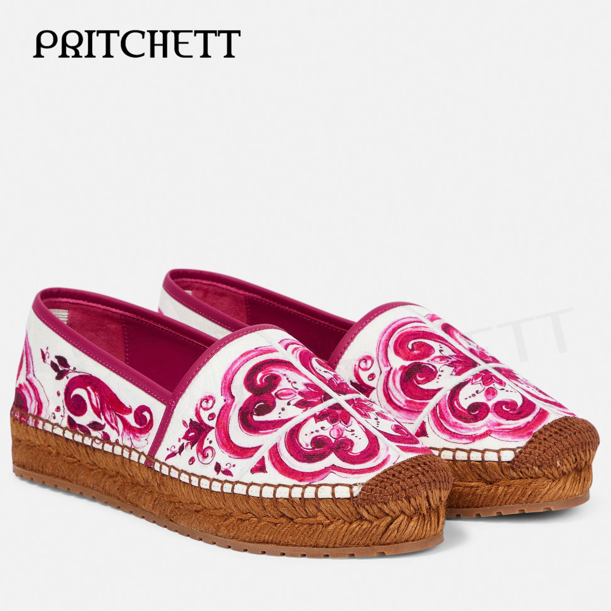 Red Blue and White Porcelain Espadrilles Round Toe Color Matching Slip-On Shallow Mouth Casual Shoes Comfortable Women's Shoes