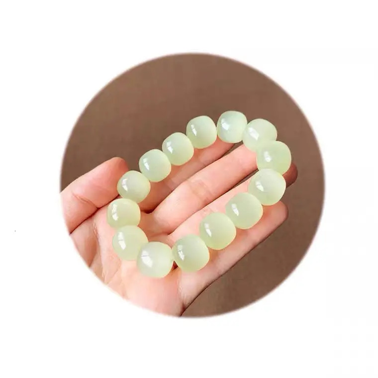 Natural Blue White Jade Beautiful Bracelet Mens Old Barrel Bead Hand String Xiuyu Mens Niche Womens Stone Advanced Jewelry 240522