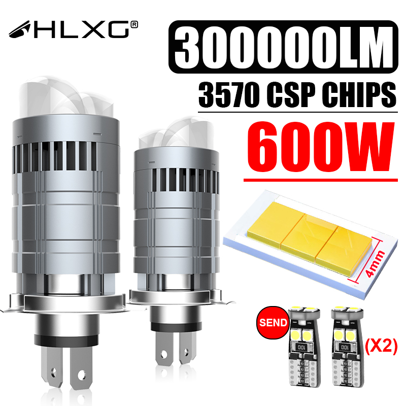 Bi LED H4 Projector Lens 300000LM Mini Car Bulb 600W Canbus Auto Motorcycle Turbo Lamps Dual High Low Beam 12V 24V 32V Plug&play