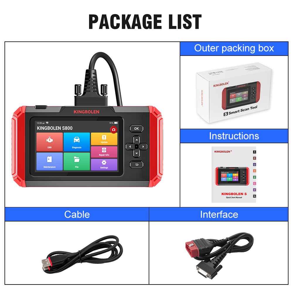 KINGBOLEN S800 5 inch Car Diagnostic Tools ABS SRS ECM TCM 4 systems 15 Resets IMMO DPF Adblue Lifetime Free All OBD2 Scanner