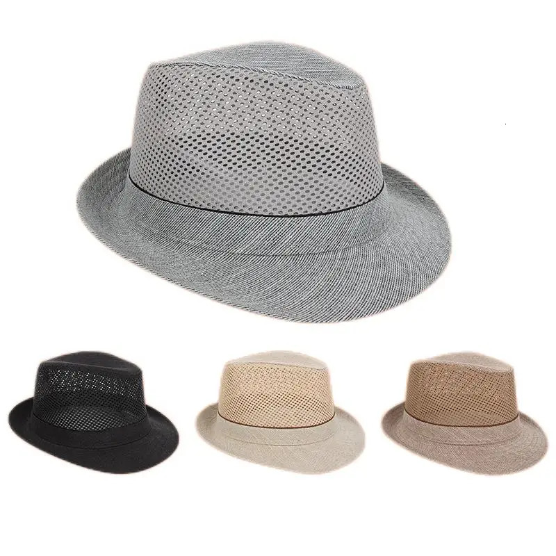 Spring Summer Men Fedoras Mesh Fabric Breathable Bowler Hat 240515
