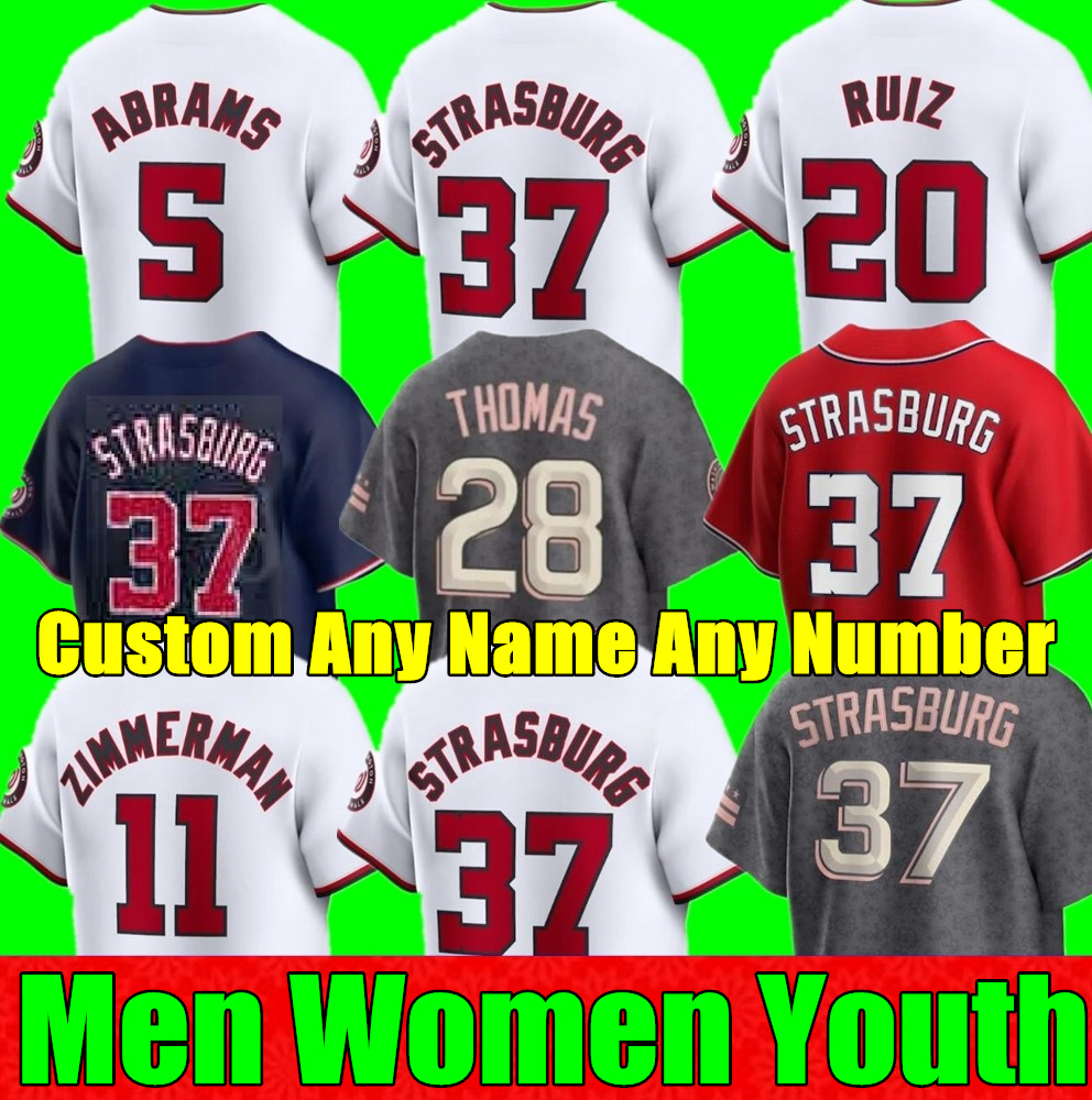 2024 S-4XL Custom Stephen Strasburg Baseball Jerseys Ryan Zimmerman Carter Kieboom CJ Abrams Nationales Keibert Ruiz Cherry Blossom Nelson Cruz Men Women Youth