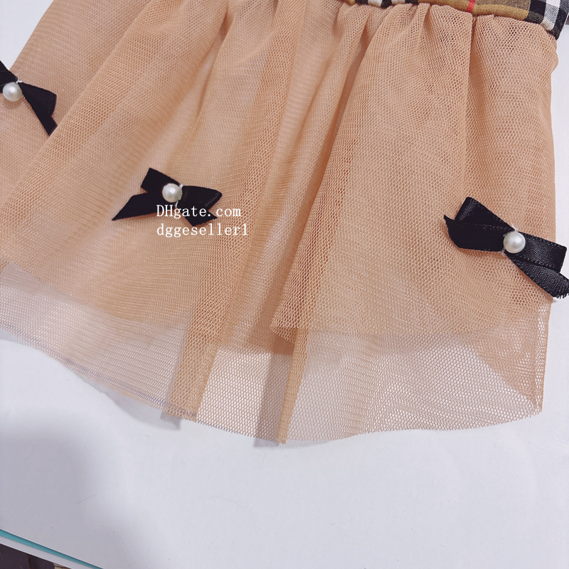 free shipping Designer Clothes ic Plaid Dress Apparel with Detachable Bow Puppy Girl Skirt Outfit Check Pattern Tulle Dresses for Small Dog S Y65