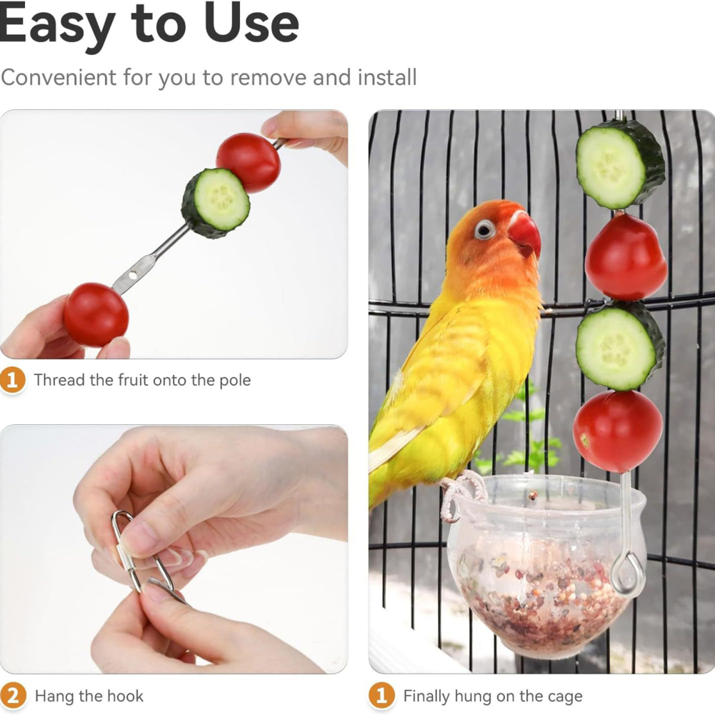 5PCS Bird Skewer Bird Food Holder Bird Feeder Stainless Steel Parrot Skewer Fruit Vegetable Holder Foraging Hanging Food Feeder