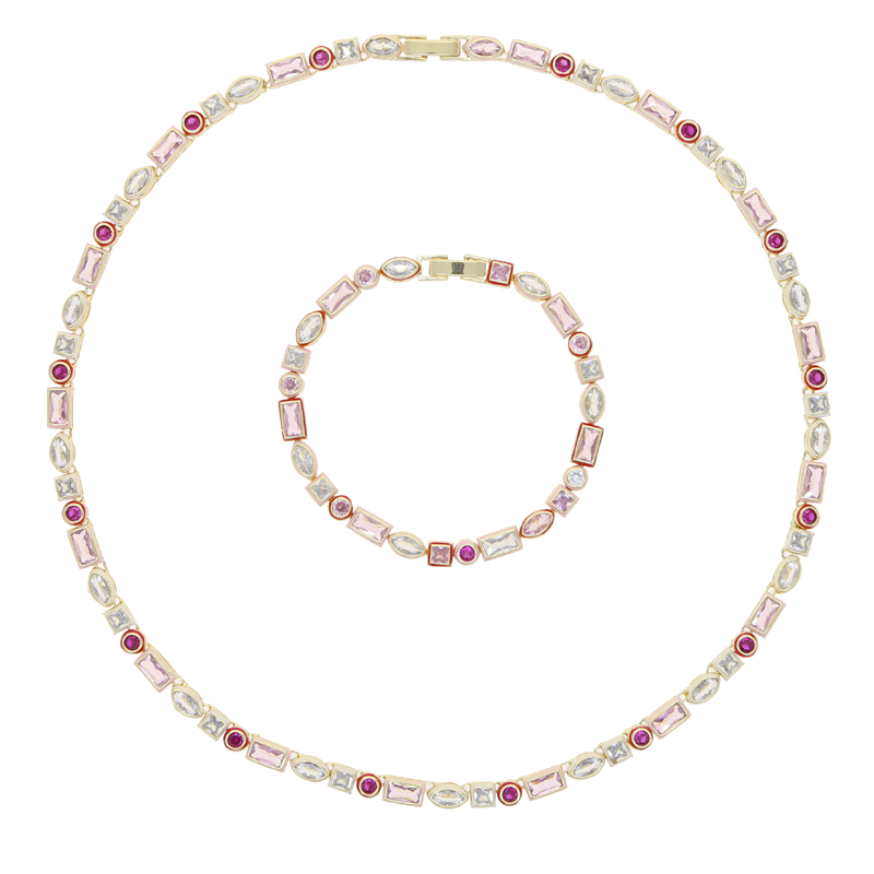 Geometric CZ Tennis Chain Choker Necklace Enamel Rainbow Bezel | 2024 New Fashion Jewelry