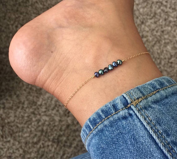 Black Pearl Anklet Peacock Pearl Gold Ankle Bracelet Tahitian COLOR Pearl Summer Anklet Beach Anklet