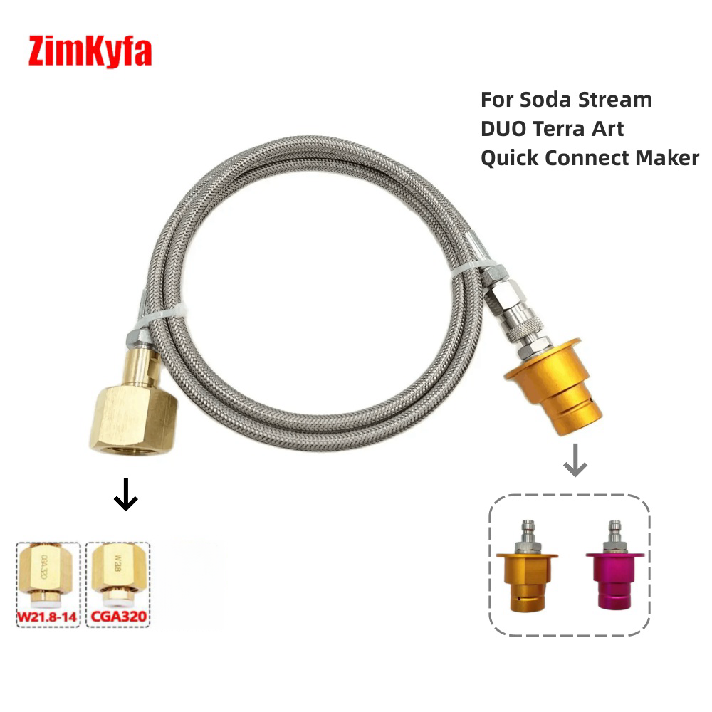 External steel braided hose, 1.5 m, for Soda Club adapter set, for SodaStream DUO Terra Art W21.8-14, CGA320,