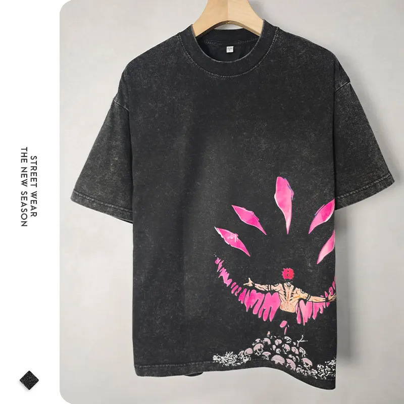 Anime Ryomen Sukuna T Shirt Vintage Washed Satoru Gojo Tshirts Men Streetwear Short Sleeve Retro Manga Fushiguro Toji Tops Tees 240510