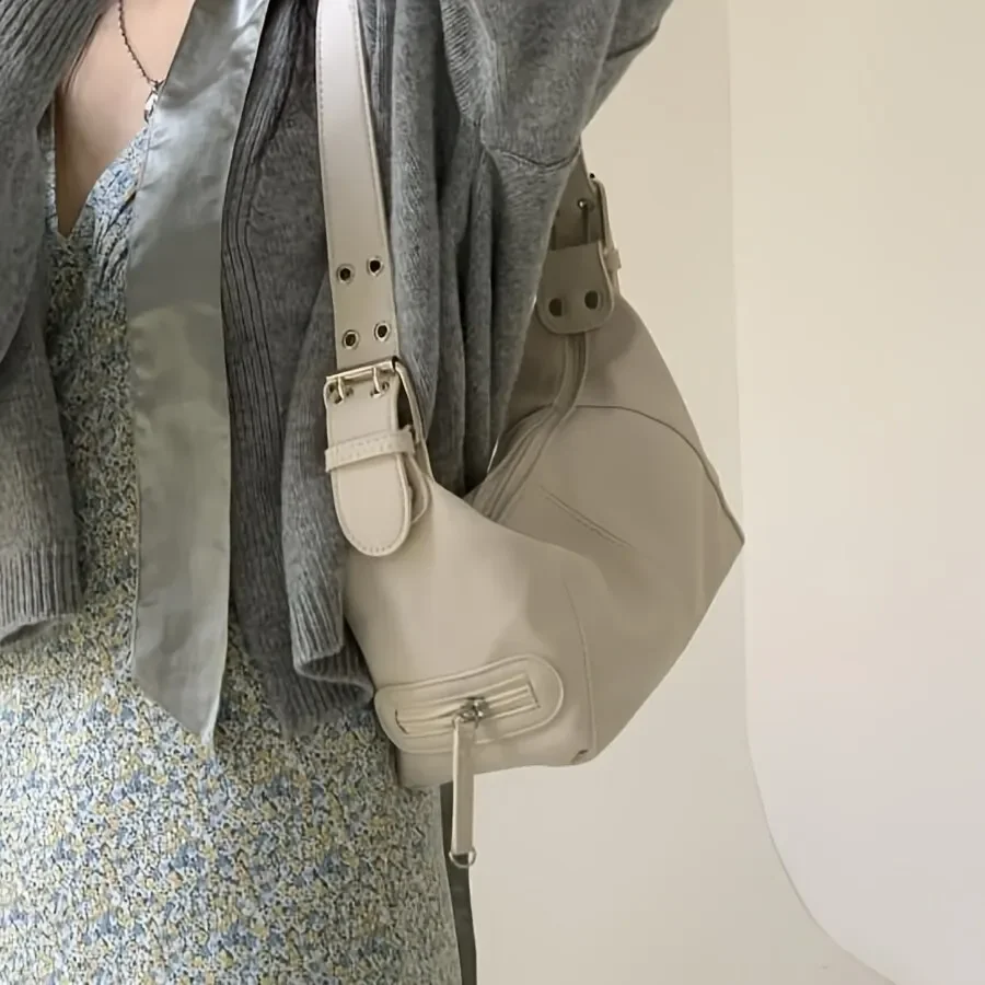 For Women Trendy Motorcycle Handbag Minimalist Shoulder Purse For Girls Street Wear Y2K Style Shoulder Bag