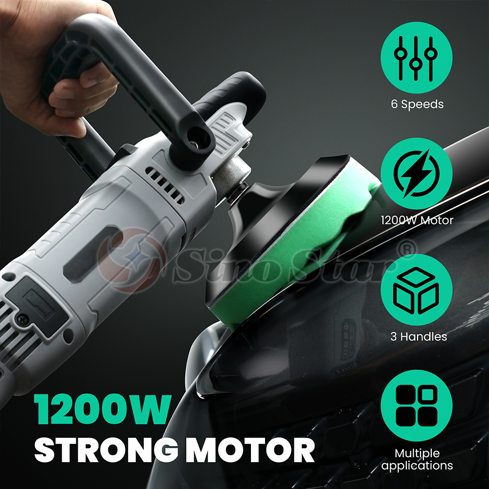 Car Buffer Polisher Machine For Detailing 6 Variable Speeds 1200W 3000RPM RO Polisher with D-Handle&Side Handle 6 Inch Plate