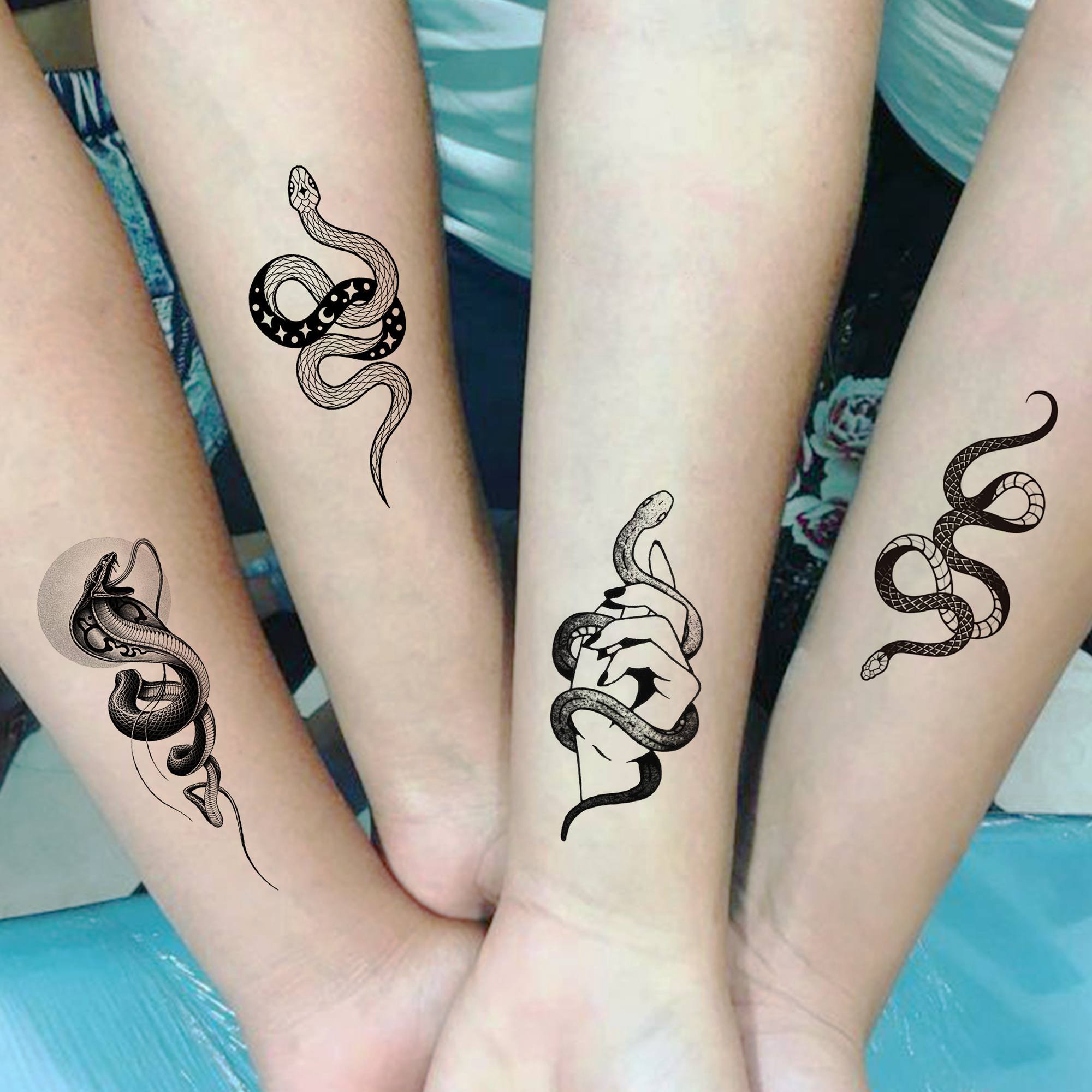 18 Sheets Small Snake Temporary Tattoos For Men Women Neck Hands Fake Tattoo Stickers DIY Small Black Snake Tattoos Holiday 3D