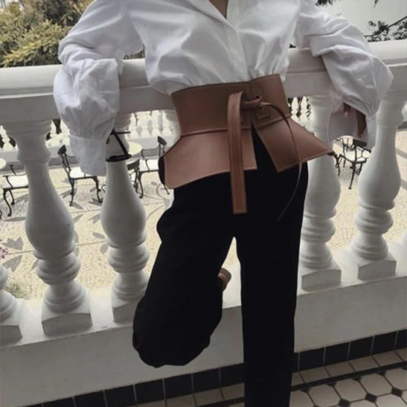 French Retro Bow Tie Wide Waistband Women Fashion Solid Leather Cumber Bands Versatile Bow Waist Belt Solid Color Accessories 240522