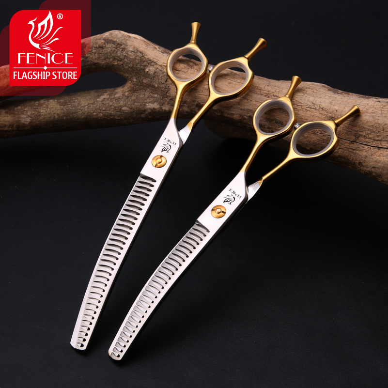Fenice JP440C High Quality 7.0/7.5 inch Professional Dog Grooming Scissors Curved Chunker Scissors Grooming for Dogs Face Body