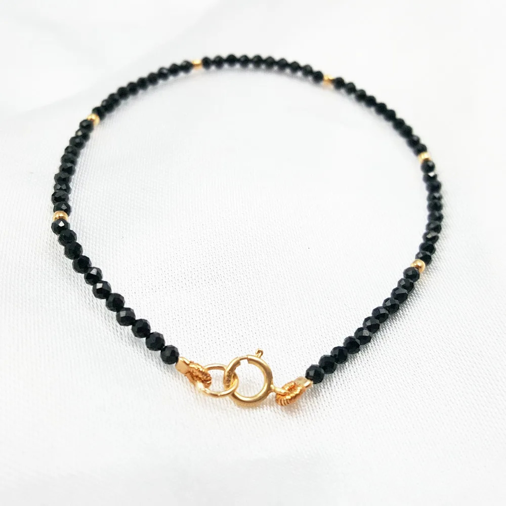 Lii Ji Unique Natural Stone Black Spinel 2-3mm Faceted Beads 925 Sterling Silver Beads Clasp Fine Bracelet 7-8 240522