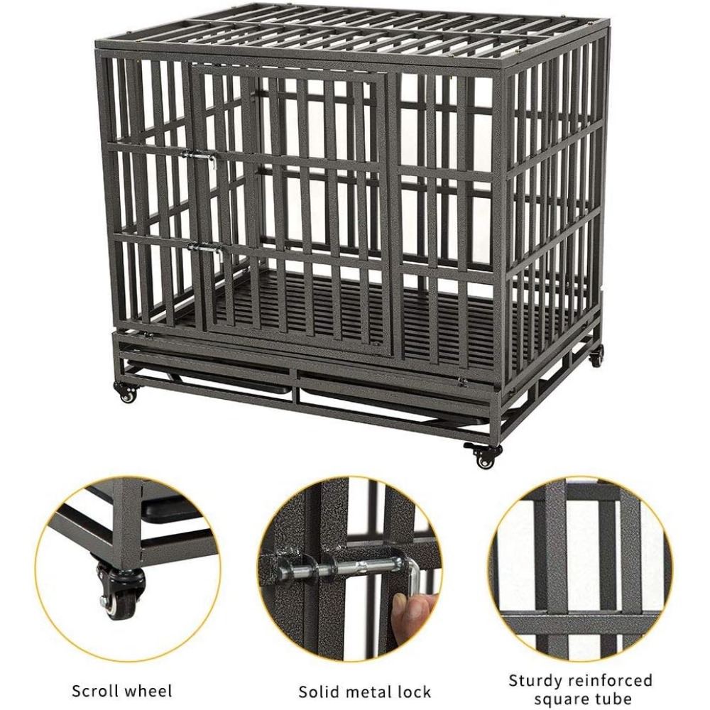 Easy to Install Cages |-f-| Houses and Fencing Dog Fence Pet Playpen With Four Wheels 42 Inch Puppy Black Corral House Enclosure
