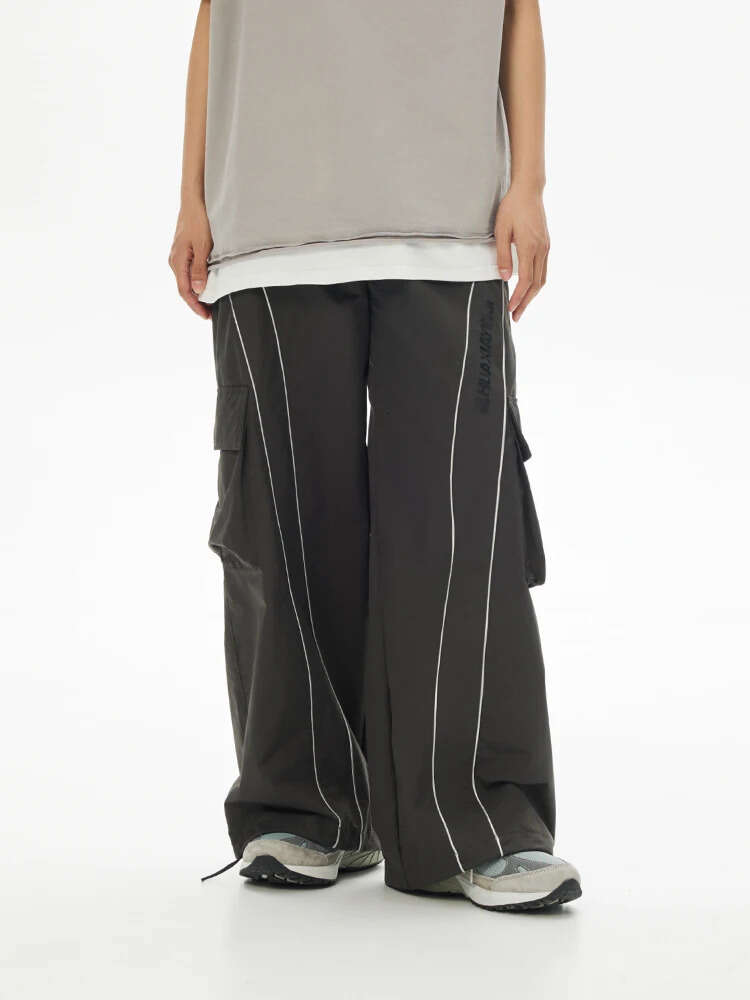 HOUZHOU Baggy Wide Leg Pants Men Oversize gray Cargo Trousers Male Loose Casual Sweatpants Streetwear Hip Hop M522 35