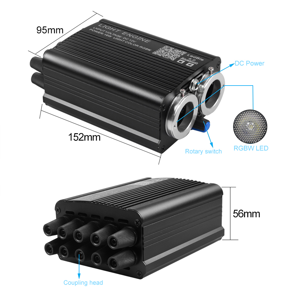 32W RGBW Car Twinkle Meteor Light Fiber Dual Port Optical Fiber Lamp 800-1000PCS APP Control Fiber Optic Star Ceiling Light Kit