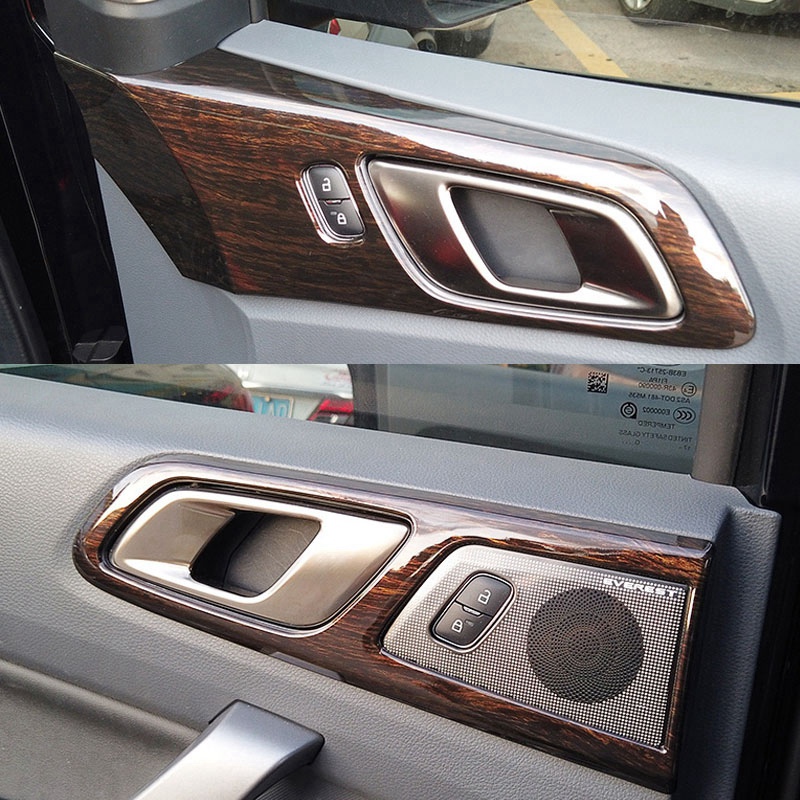 For Ford Ranger Everest Endeavor 2015-2021 Car Inner Door Handle Bowl Cover Trim Frame Decorator Accessories, Wood Grain