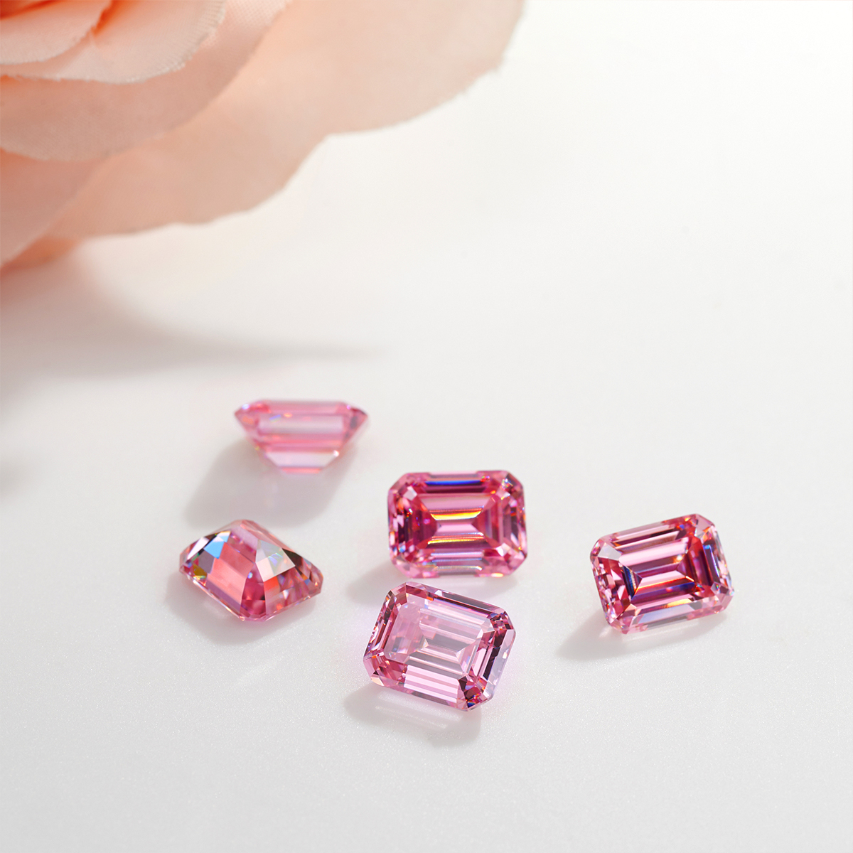 Loose Gemstones Pink Emerald Cut Moissanite With Certificate 0.5ct To 5ct Bead Gems Pass Diamond Test Stone For Jewelry Making