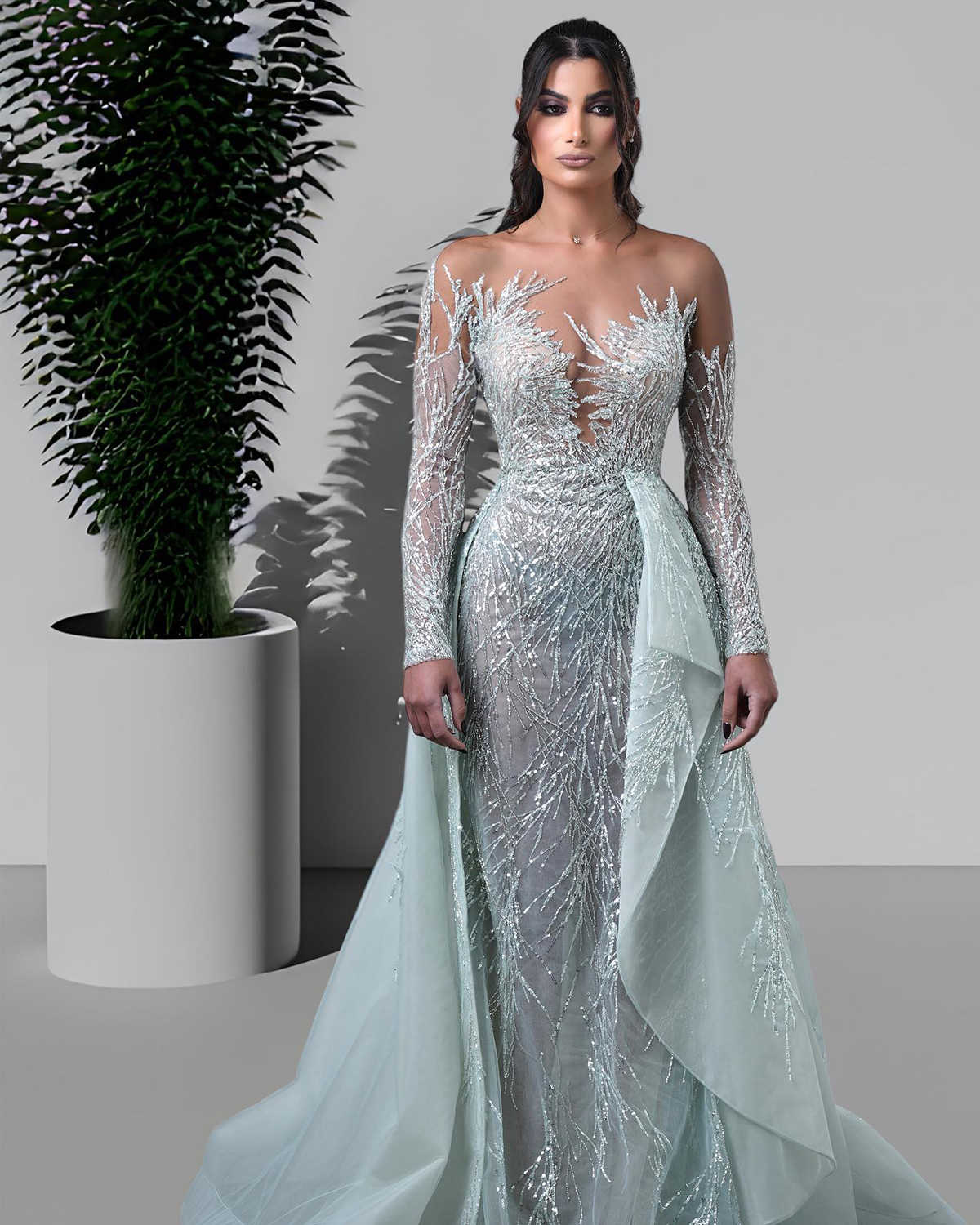 Sparkly Mermaid Wedding Dresses Sequins Lace Designer Tulle Detachable Train Sleeves Illusion Bodice Custom Made Plus Size Bridal Gown Vestidos De Nov