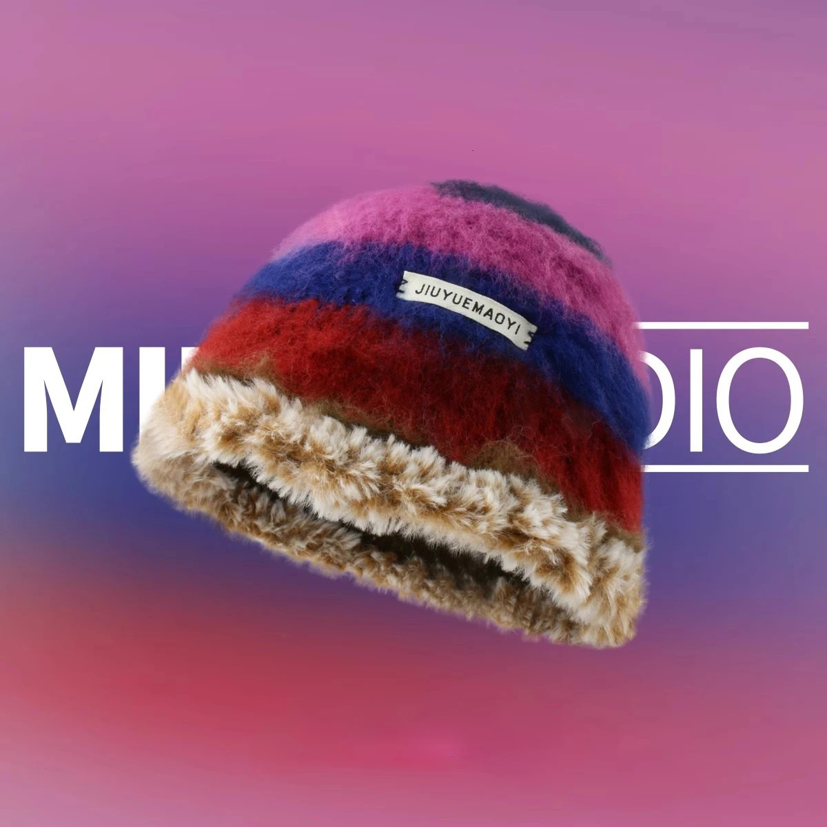 Cute Dopamine Wind Japanese Handmade Crochet Knitted Bucket Hat Rainbow Rhombus Plaid Wool Bucket Winter Basin Hat Bucket Hat 240507