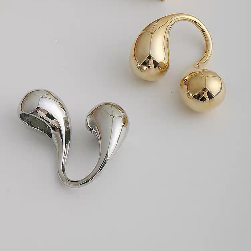 FFLACELL Vintage Chunky Gold Plated Glossy Double Water Drop Dome Open Rings for Women Exaggerated Trendy Jewelry Accessory