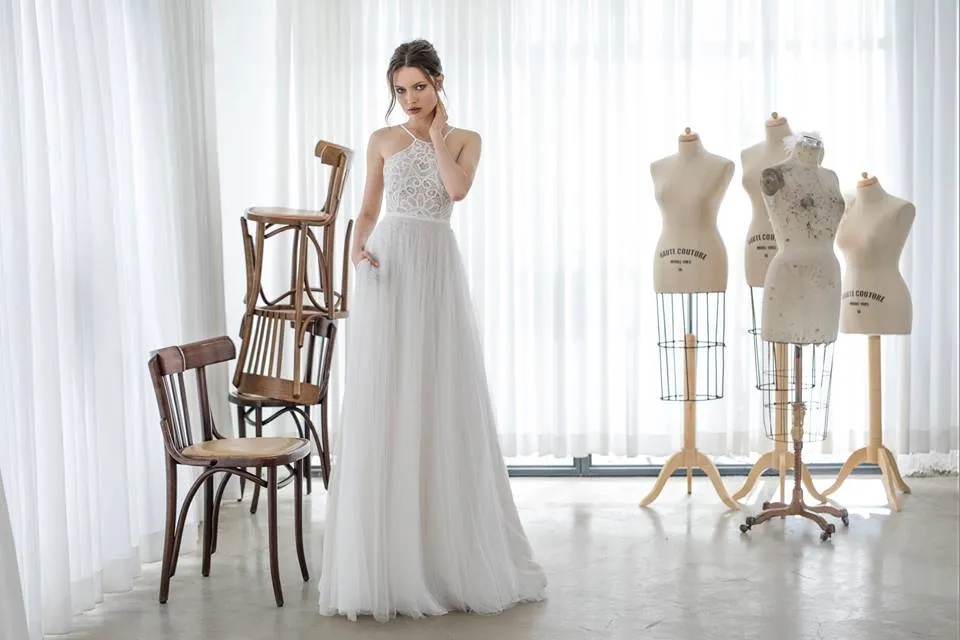 Dadush Beach Asaf Lace Dresses with Pockets Strap Jewel Neck Tulle Boho Bridal Gowns A Line Bohemian Wedding Dress