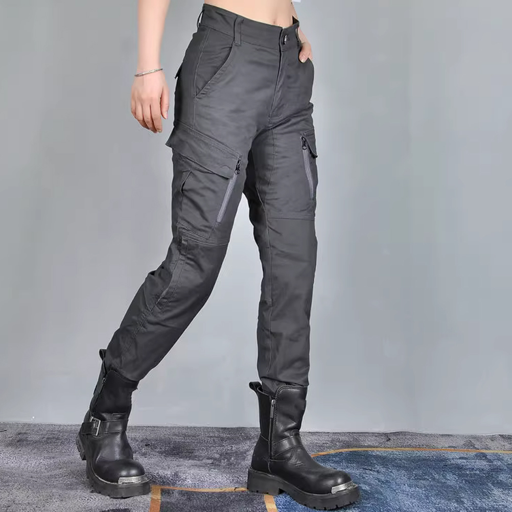 Motorcycle Riding Protective Pants for Women with 4 X CE Armor High Waisted Retro Cargo Pant Breathable Motorbike Trousers