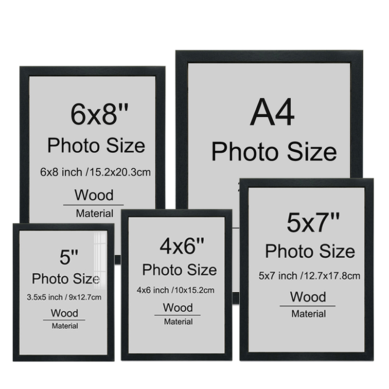 2pcs Black Picture A4 15X20/9X13/10X15/13X18CM Wood Photo Without Mat Certificate Document Frame Wall Hang Desktop H260306