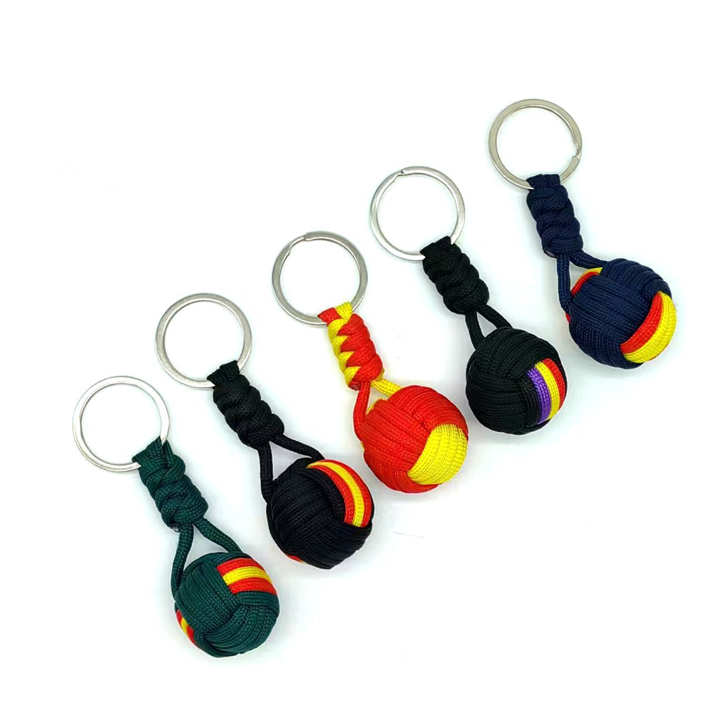 Military Parachute Woven Rope Ball Keychain Lanyard Key Ring Monkey Fist Key Chains Outdoors Survival Tool Jewelry Accessories