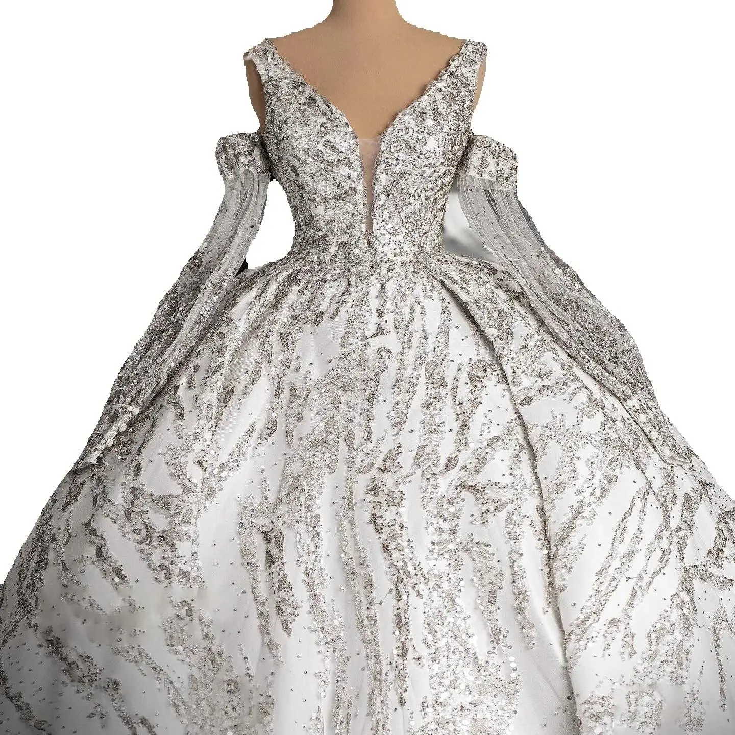 African Luxurious Ball Gown Wedding Dresses Full Beaded Lace Long Sleeve Bride Dress 3D Appliques Crystal Plus Size Bridal Gowns